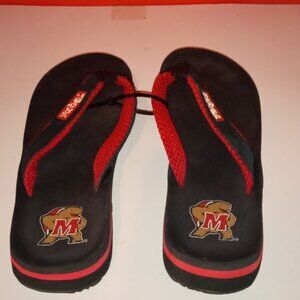 MARYLAND TERPS RED AND BLACK FLIP FLOPS SIZE 9W